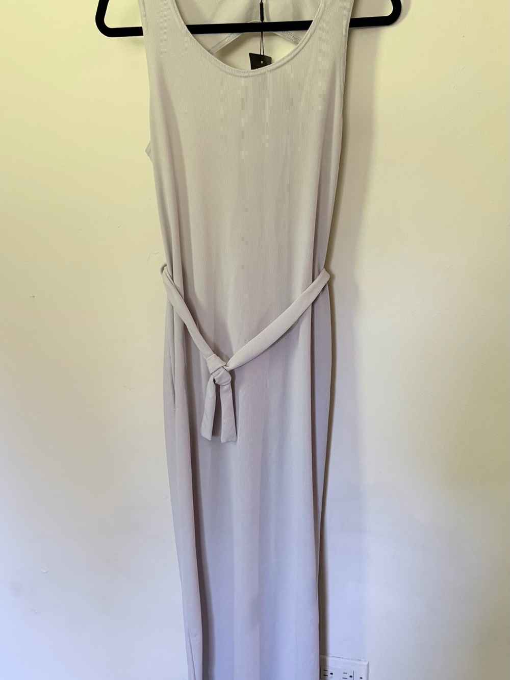PrettyLittleThing Grey Rib Cut Out Back Tie Waist Midaxi Dress NWT Size L